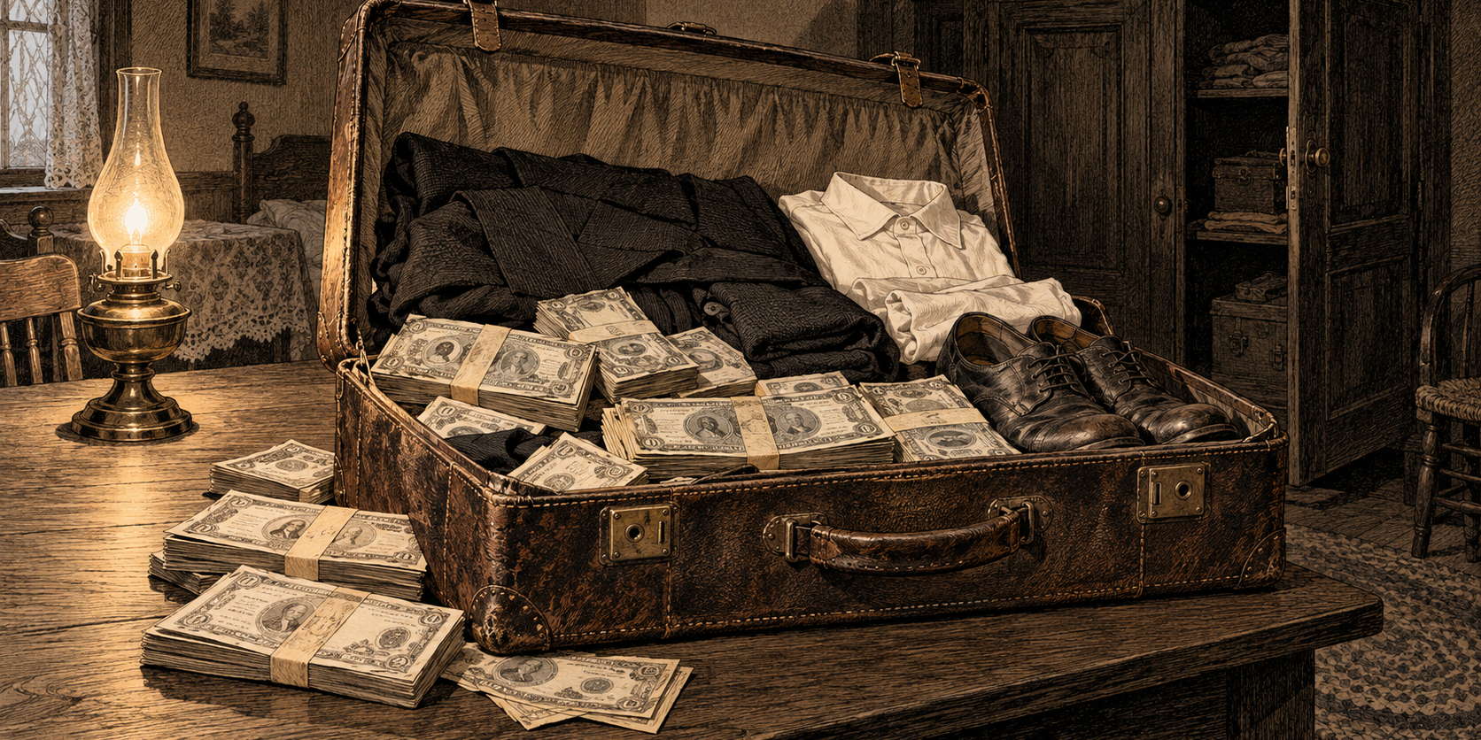 Dinero recuperado en una maleta abierta